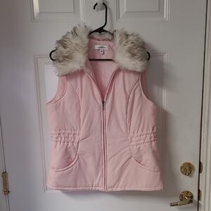 Croft & Barrow Light Pink Puffer Vest with Faux Fur Trim